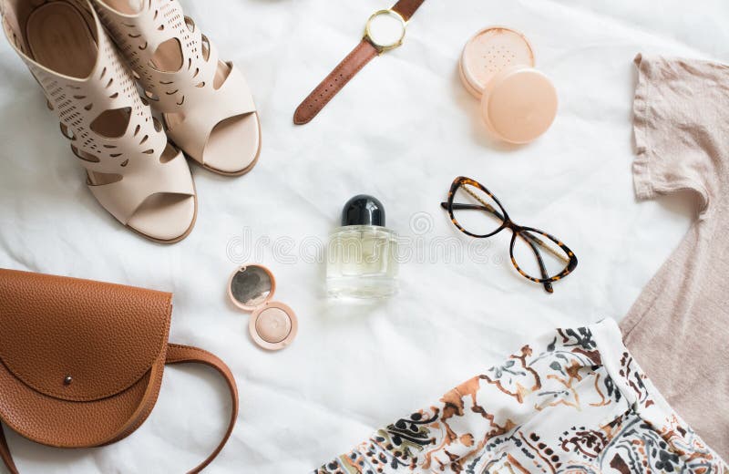 Feminine Flat Lay, Fashion Bloggers Beauty Objects Stock Image - Image ...