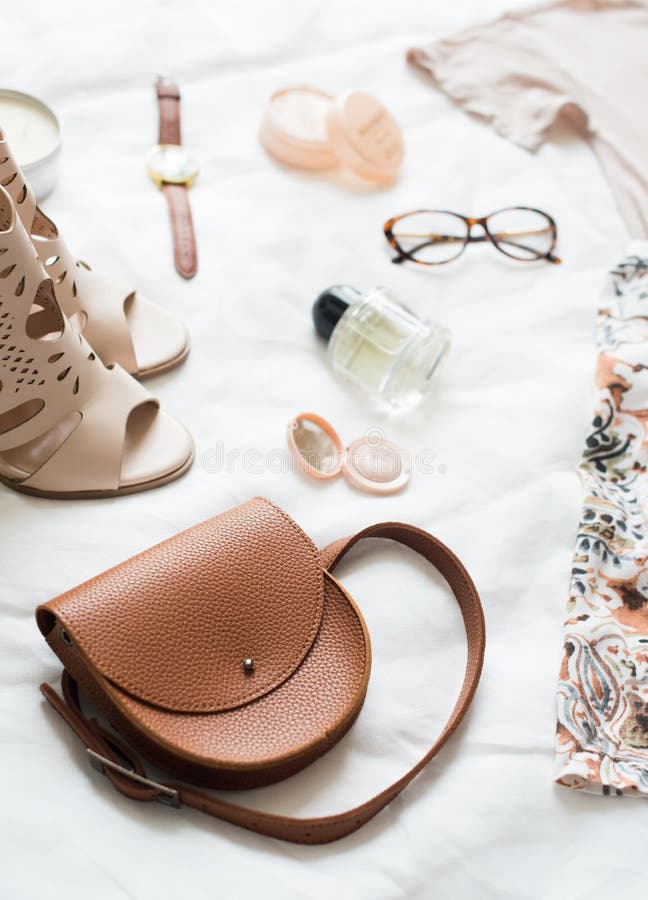 Feminine Flat Lay, Fashion Bloggers Beauty Objects Stock Image - Image ...