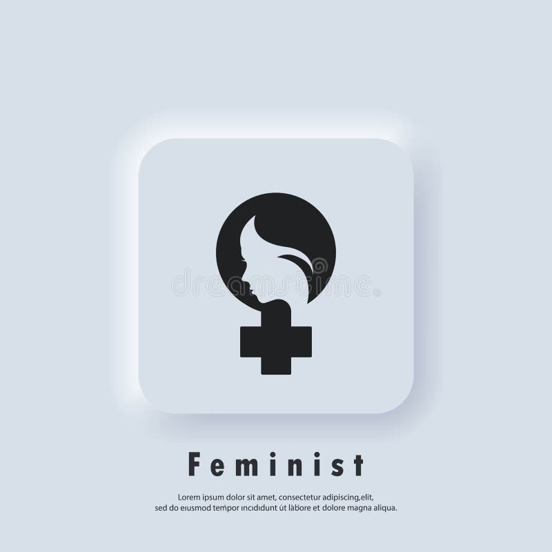 Feminist icon. Female woman feminism sign. Protest hand with woman face. Vector EPS 10. UI icon. Neumorphic UI UX white user