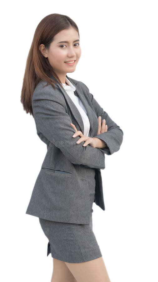 Femme asiatique d'affaires avec les bras croisés photos libres de droits Femme asiatique d'affaires avec les bras croisés photos libres de droits