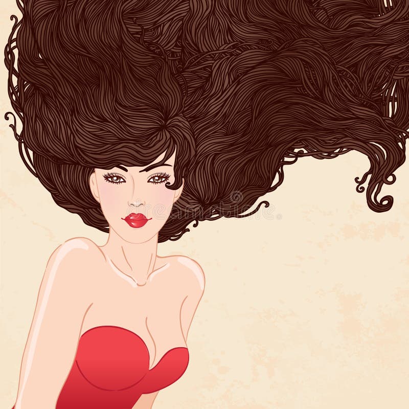 Femme assez jeune avec le beau long cheveu illustration de vecteur Femme assez jeune avec le beau long cheveu illustration de vecteur