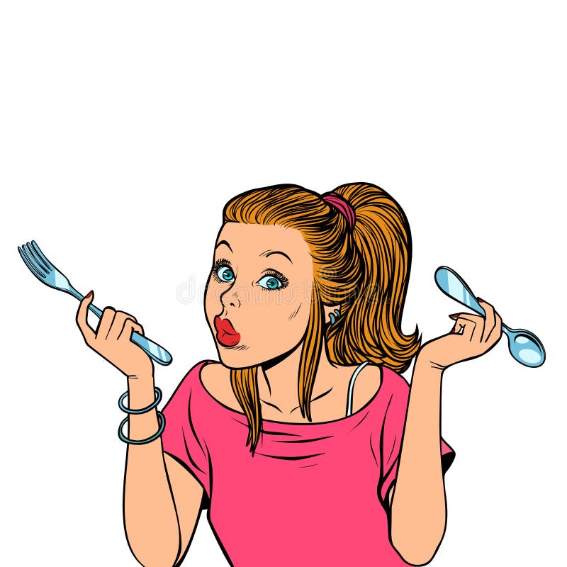 Femme avec la fourchette et la cuillère illustration stock Femme avec la fourchette et la cuillère illustration stock
