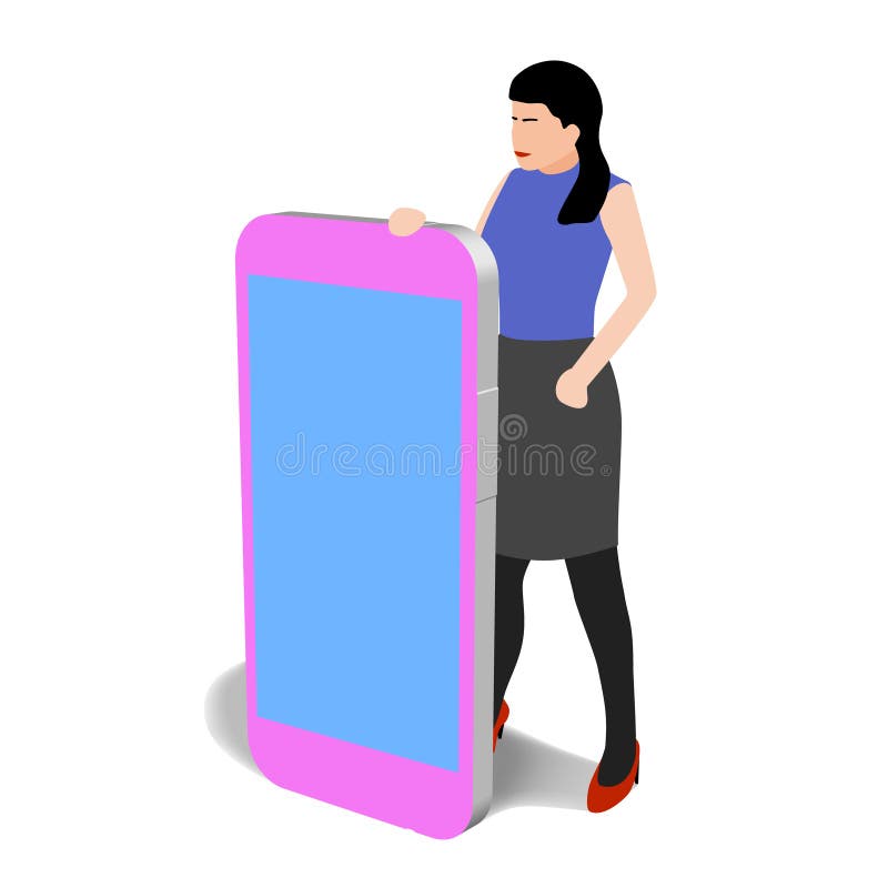 Femme avec le clipart (images graphiques) d'isolement grand par téléphone illustration stock Femme avec le clipart (images graphiques) d'isolement grand par téléphone illustration stock
