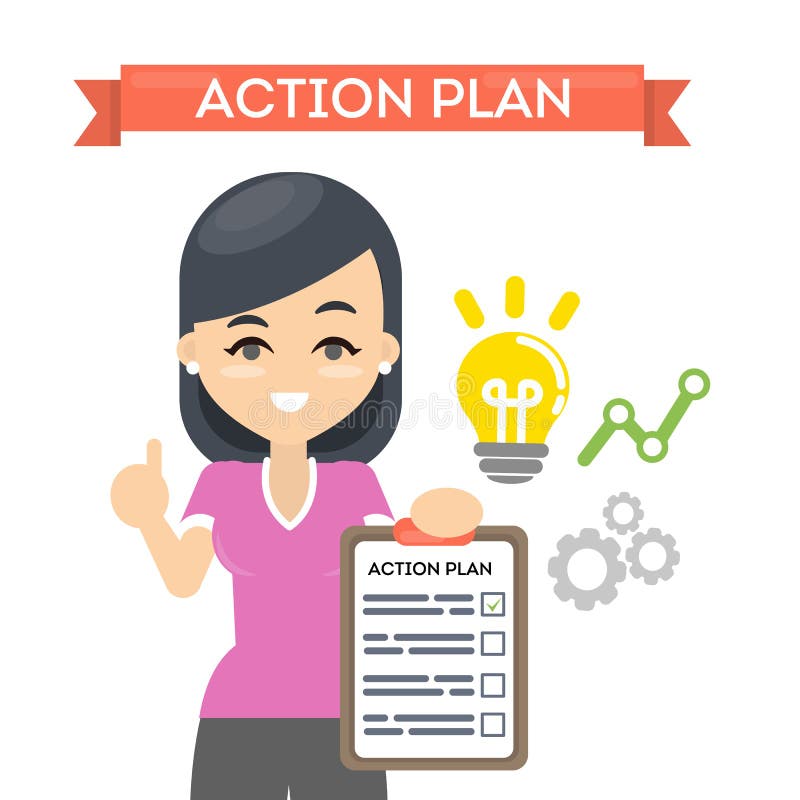Femme avec le plan d'action illustration de vecteur Femme avec le plan d'action illustration de vecteur