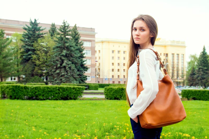 Femme avec le sac à main photographie stock libre de droits Femme avec le sac à main photographie stock libre de droits