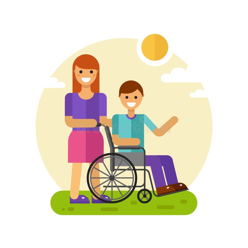 Femme avec les hommes dans le fauteuil roulant illustration de vecteur Femme avec les hommes dans le fauteuil roulant illustration de vecteur