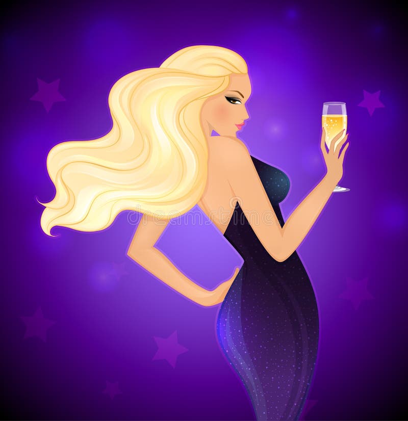 Femme blonde d'élégance avec le champagne illustration stock Femme blonde d'élégance avec le champagne illustration stock