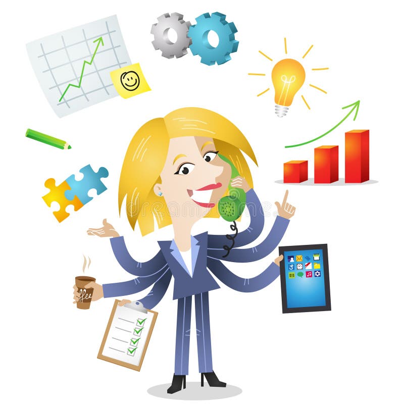 Femme blonde multitâche d'affaires illustration stock Femme blonde multitâche d'affaires illustration stock