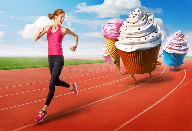Femme courant à partir des bonbons Femme courant à partir des bonbons