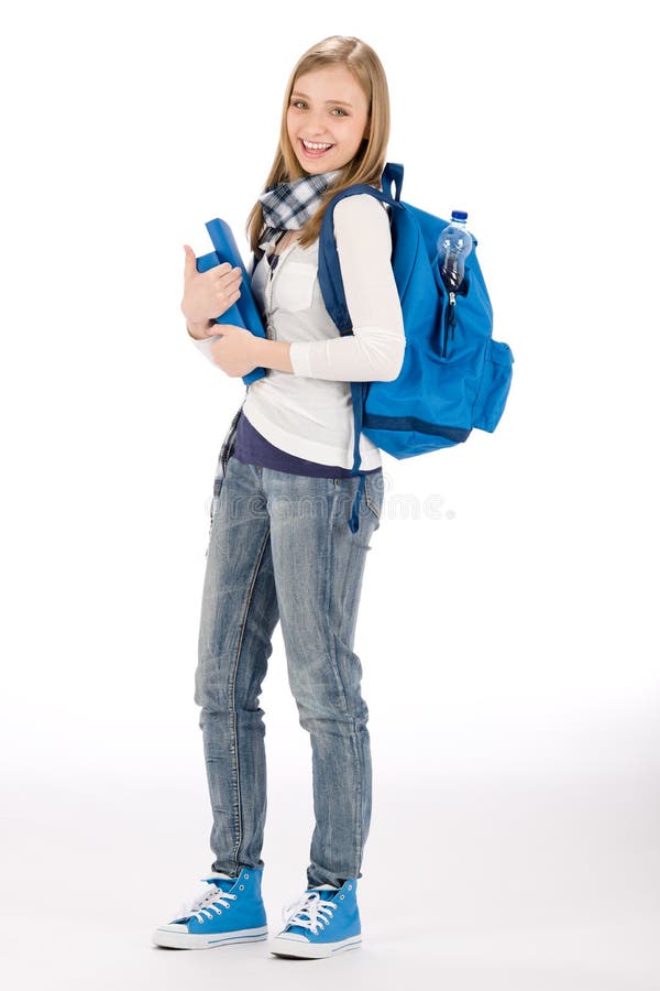Femme d'adolescent d'étudiant avec le livre de cartable photo libre de droits Femme d'adolescent d'étudiant avec le livre de cartable photo libre de droits