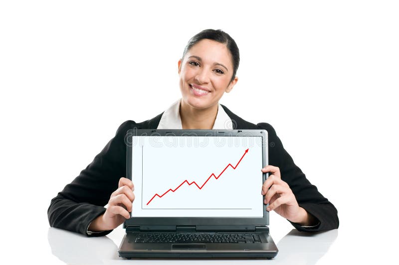 Femme d'affaires avec le diagramme croissant image libre de droits Femme d'affaires avec le diagramme croissant image libre de droits