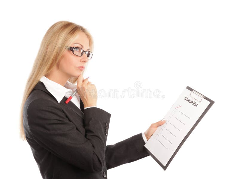 Femme d'affaires avec une liste de contrôle photos stock Femme d'affaires avec une liste de contrôle photos stock