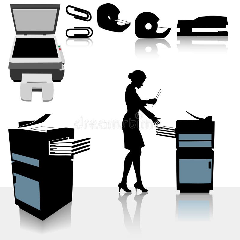Femme d'affaires de copieurs de bureau illustration de vecteur Femme d'affaires de copieurs de bureau illustration de vecteur