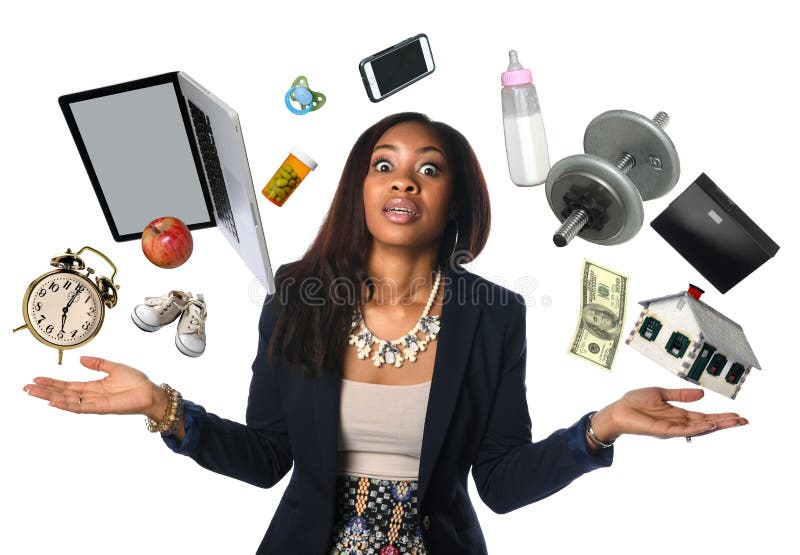 Femme d'affaires Juggling d'afro-américain photos libres de droits