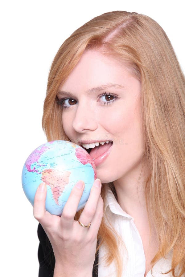 Femme d'affaires mangeant le monde photos libres de droits