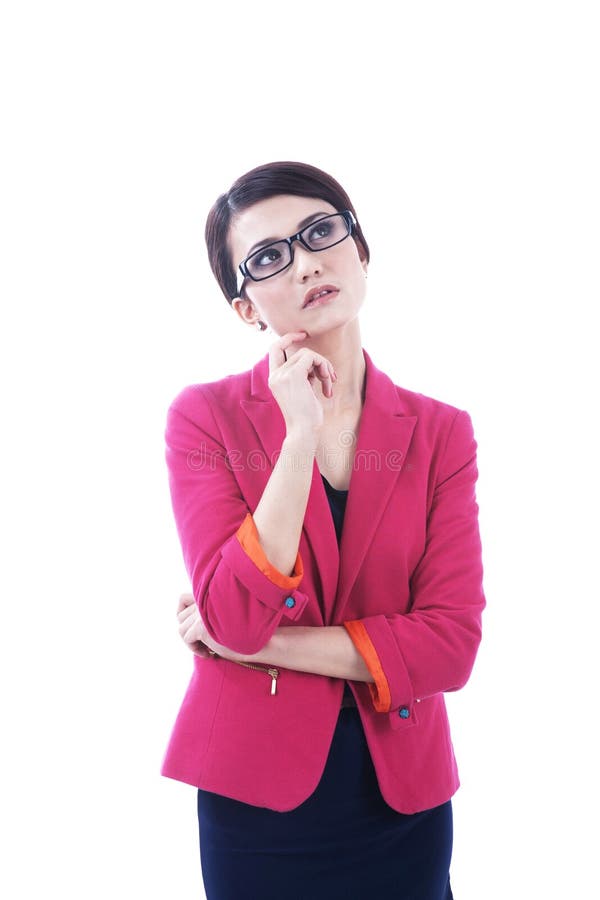 Femme d'affaires pensante image stock