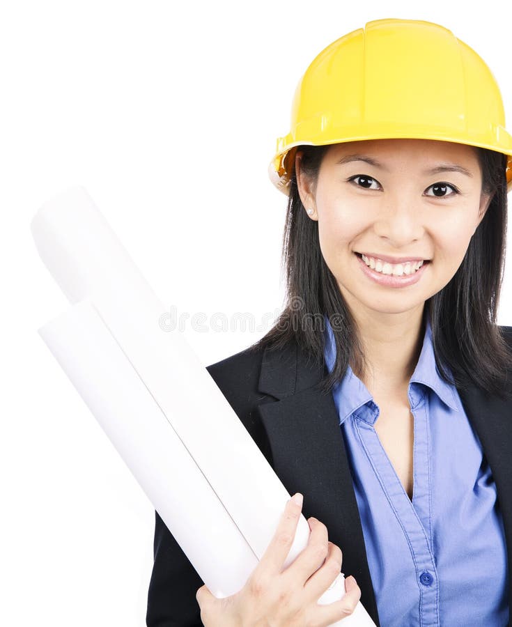 Femme d'architecte de casque antichoc images libres de droits Femme d'architecte de casque antichoc images libres de droits