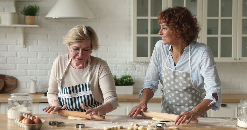 Femme d'âge moyen heureuse appréciant la cuisine avec fille adulte. banque de vidéos