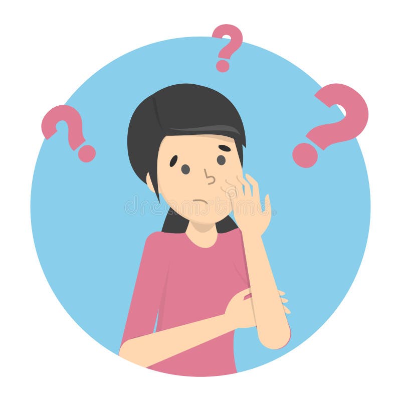 Femme dans la confusion et le point d'interrogation autour illustration libre de droits Femme dans la confusion et le point d'interrogation autour illustration libre de droits