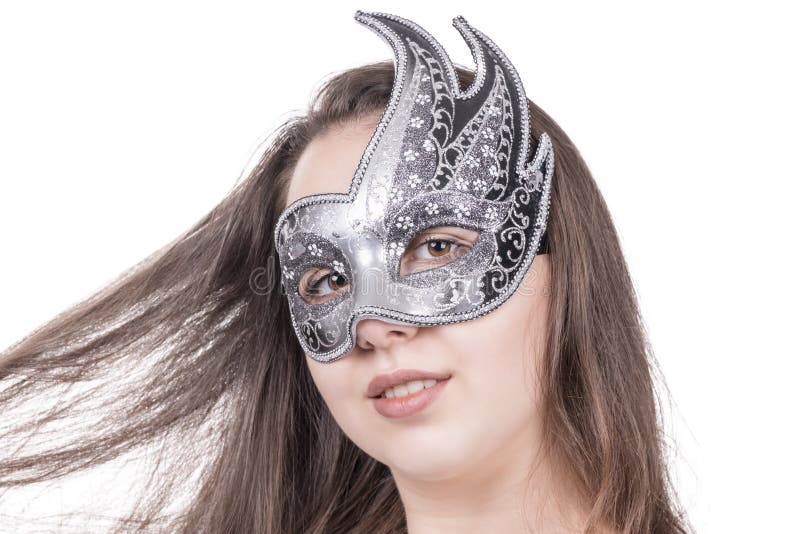 Femme dans un masque gris image stock Femme dans un masque gris image stock