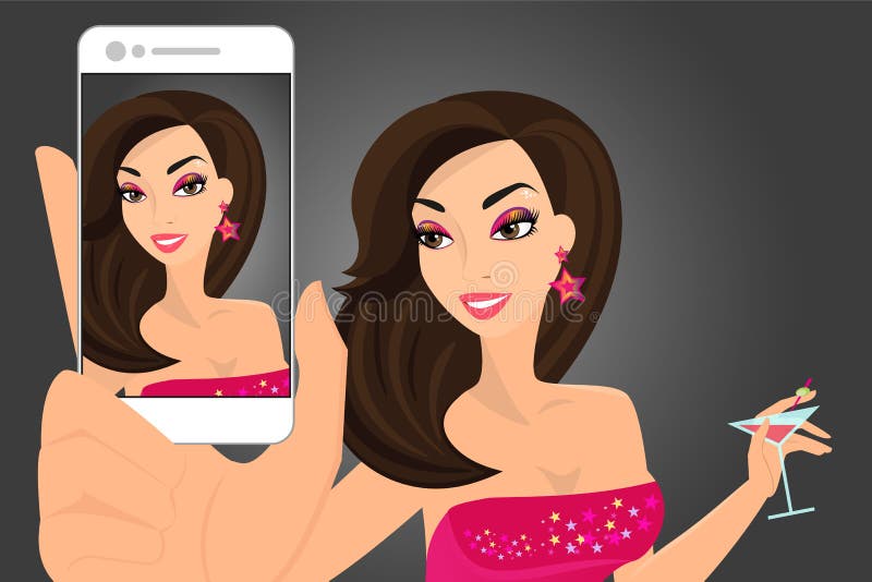 Femme de brune prenant le selfie dans le club de disco illustration de vecteur Femme de brune prenant le selfie dans le club de disco illustration de vecteur