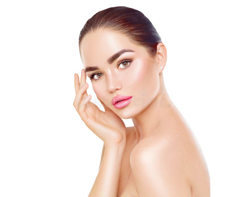Femme de brune de station thermale de beauté touchant son visage Soins de la peau photographie stock