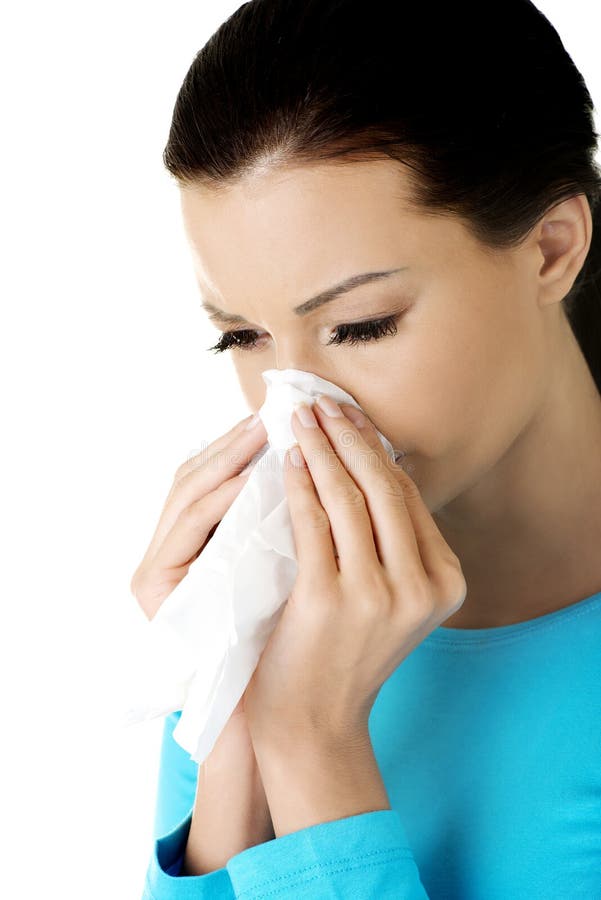 Femme de l'adolescence avec l'allergie ou le froid images stock Femme de l'adolescence avec l'allergie ou le froid images stock