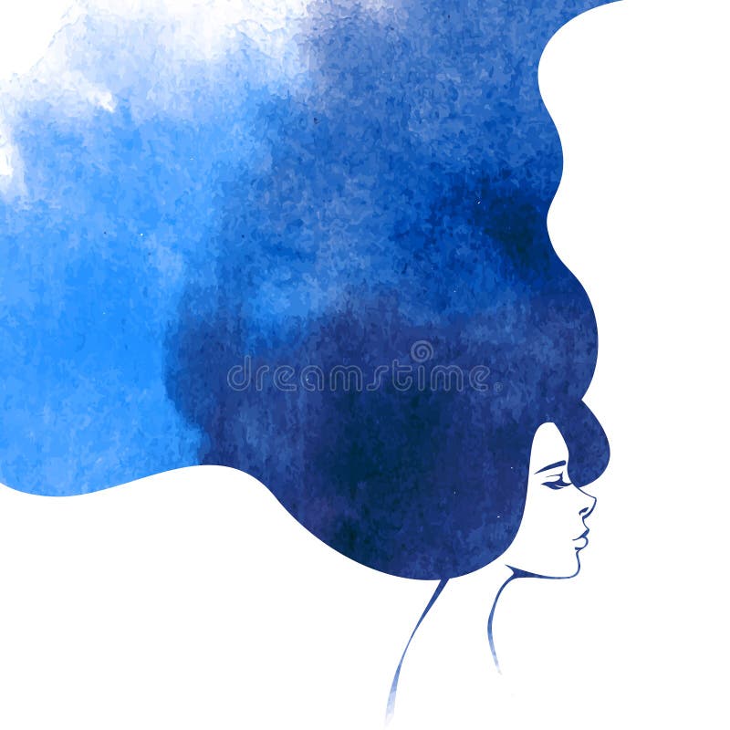 Femme de mode d'aquarelle avec de longs cheveux illustration stock Femme de mode d'aquarelle avec de longs cheveux illustration stock