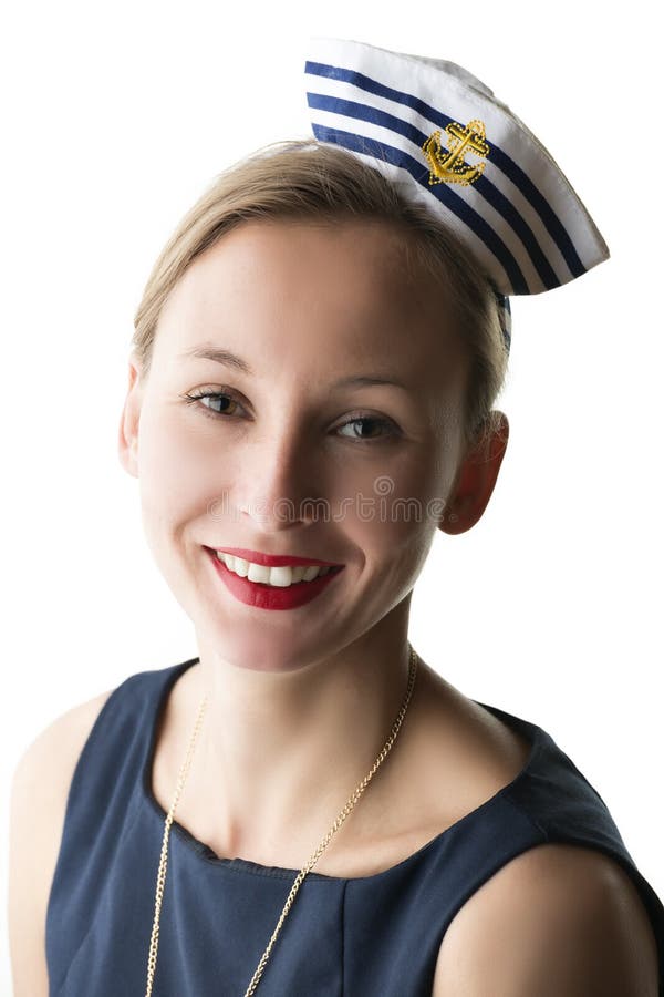 Femme de portrait dans le costume de marin photos libres de droits Femme de portrait dans le costume de marin photos libres de droits