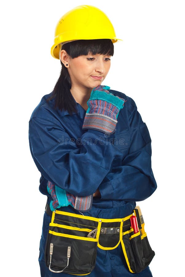 Femme déçue d'ouvrier de constructeur images libres de droits Femme déçue d'ouvrier de constructeur images libres de droits