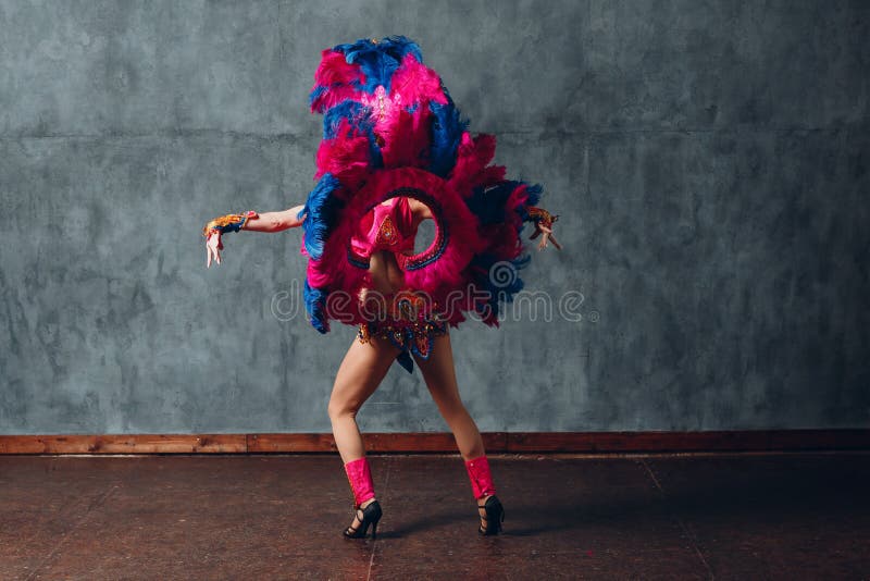 Trois Danseuses En Costume De Carnaval De Samba Brésilienne Avec Plumage De  Plumes Colorées