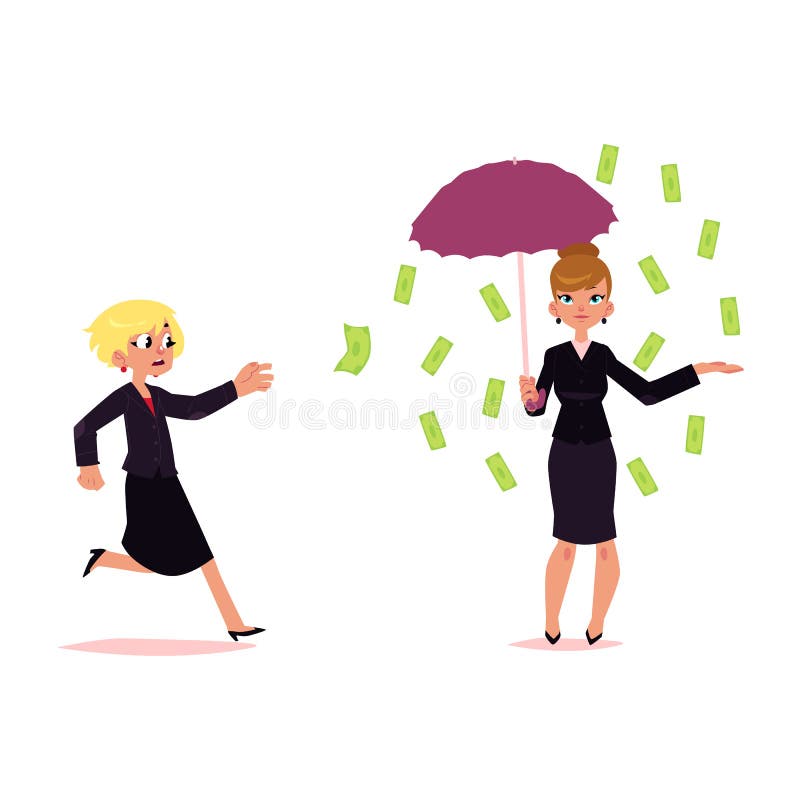 Femme essayant d'attraper l'argent de vol, pluie de billet de banque illustration de vecteur Femme essayant d'attraper l'argent de vol, pluie de billet de banque illustration de vecteur