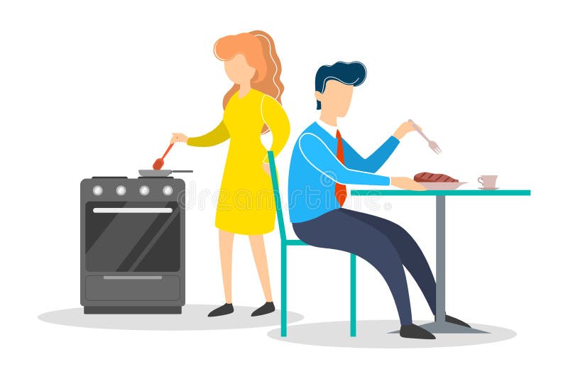Femme et homme sur la cuisine Cuisson de personnage féminin illustration stock Femme et homme sur la cuisine Cuisson de personnage féminin illustration stock