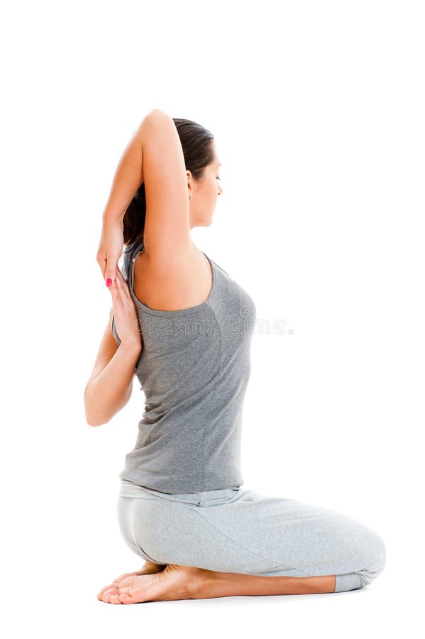 Femme faisant l'exercice de bout droit dans des vêtements gris image libre de droits Femme faisant l'exercice de bout droit dans des vêtements gris image libre de droits