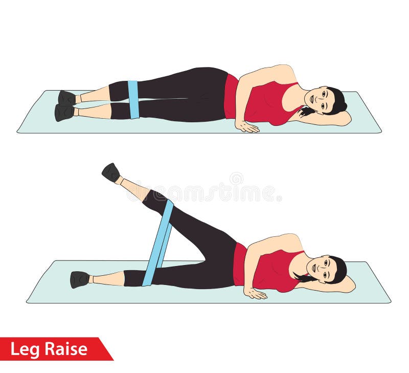 Femme faisant la séance d'entraînement d'augmenter de jambe avec le craquement de bande de résistance pour le guide d'exercice illustration libre de droits Femme faisant la séance d'entraînement d'augmenter de jambe avec le craquement de bande de résistance pour le guide d'exercice illustration libre de droits