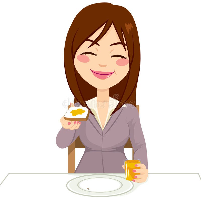Femme heureuse prenant le petit déjeuner illustration stock Femme heureuse prenant le petit déjeuner illustration stock
