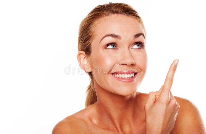 Femme heureuse se dirigeant vers le haut photographie stock Femme heureuse se dirigeant vers le haut photographie stock