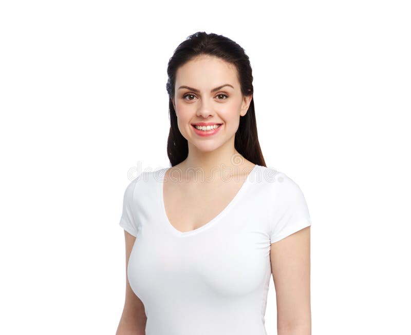 Femme heureux dans le T-shirt blanc photo stock Femme heureux dans le T-shirt blanc photo stock