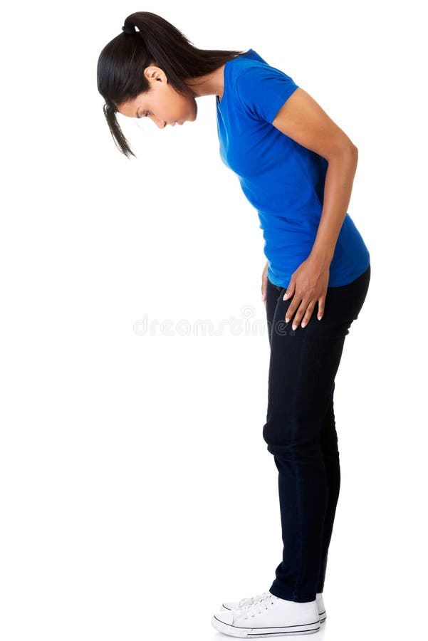 Femme intégrale de vue de côté regardant vers le bas photo stock Femme intégrale de vue de côté regardant vers le bas photo stock
