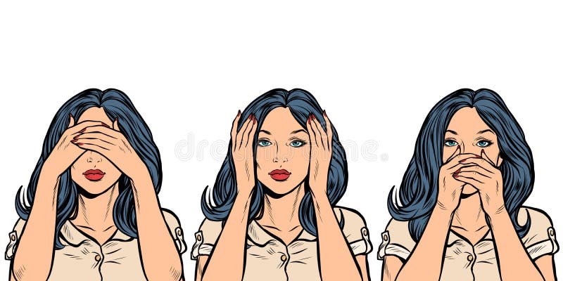 Je Vois Rien J'entend Rien Je Dis Rien Ne Voyez Rien N'entends Rien Et Ne Rien Dire Illustration de Vecteur
