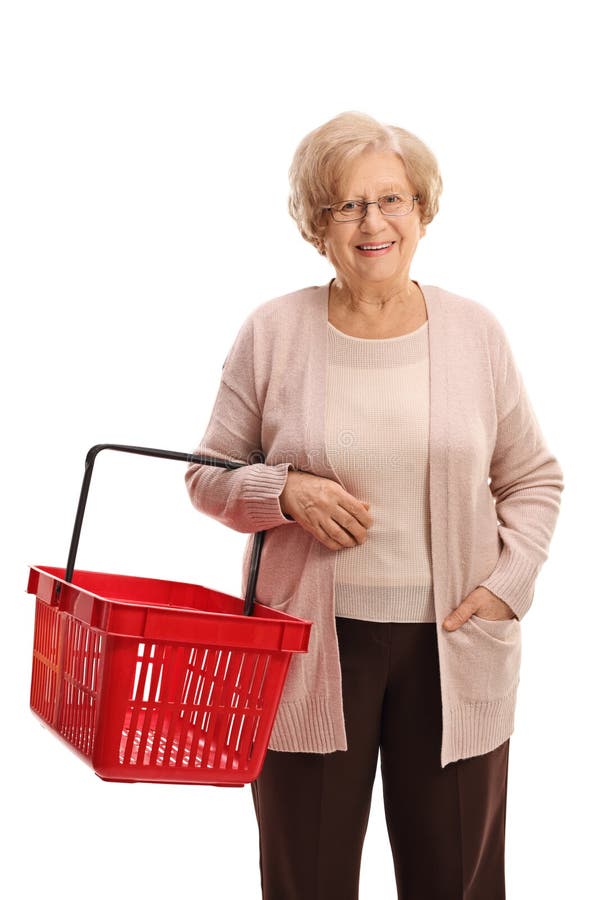 Femme mûre avec un panier à provisions vide photographie stock libre de droits