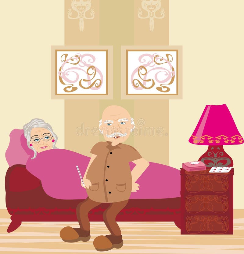 Femme malade pluse âgé se situant dans le lit illustration libre de droits Femme malade pluse âgé se situant dans le lit illustration libre de droits