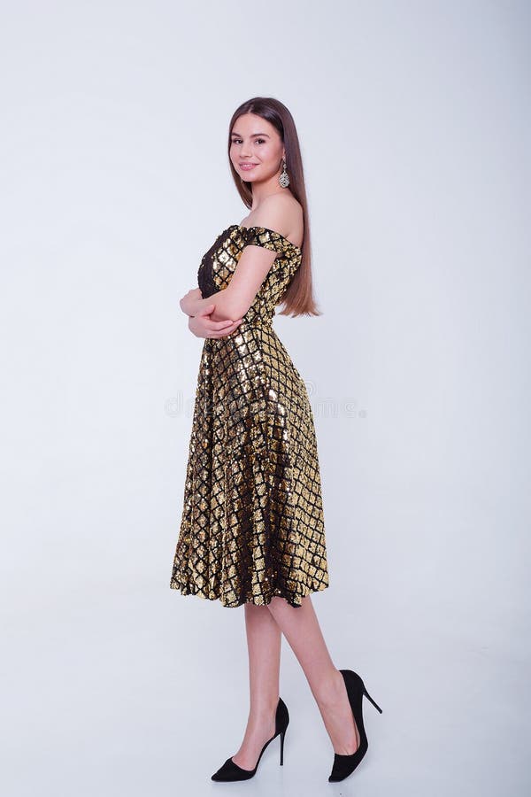 Femme mod?le de brune de beaut? dans la robe de cocktail Maquillage de luxe et coiffure de belle mode Silhouette s?duisante de fi image stock Femme mod?le de brune de beaut? dans la robe de cocktail Maquillage de luxe et coiffure de belle mode Silhouette s?duisante de fi image stock