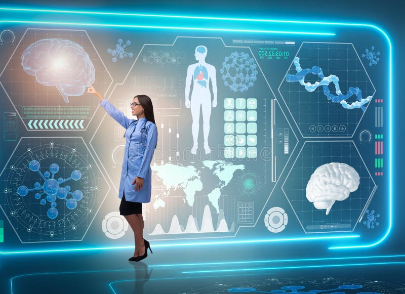 Femme médecin dans le concept futuriste de la médecine