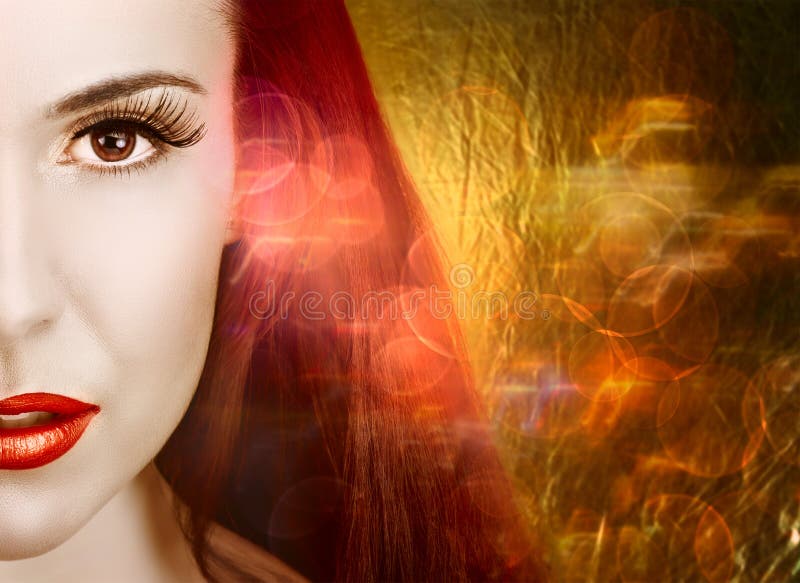 Femme sur le fond de lumières. image stock Femme sur le fond de lumières. image stock