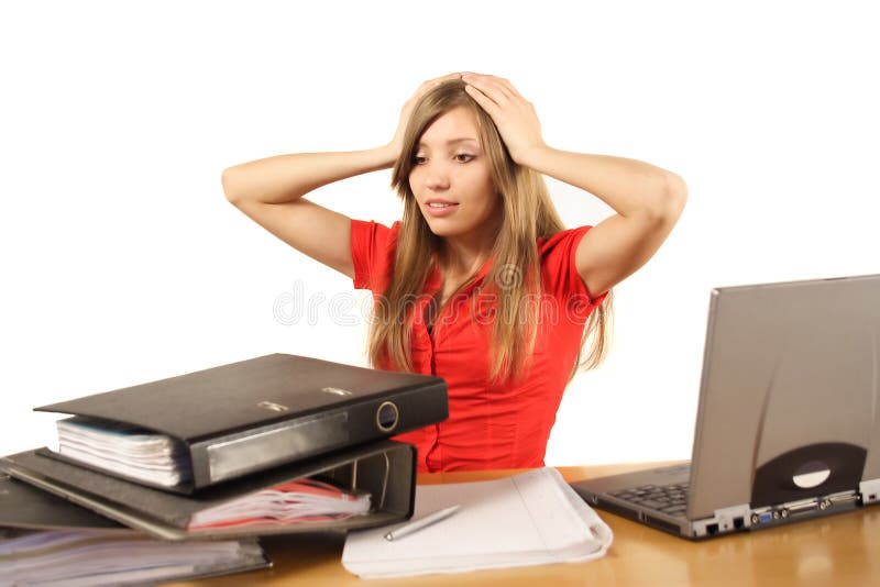 Femme débordée par le travail photos stock