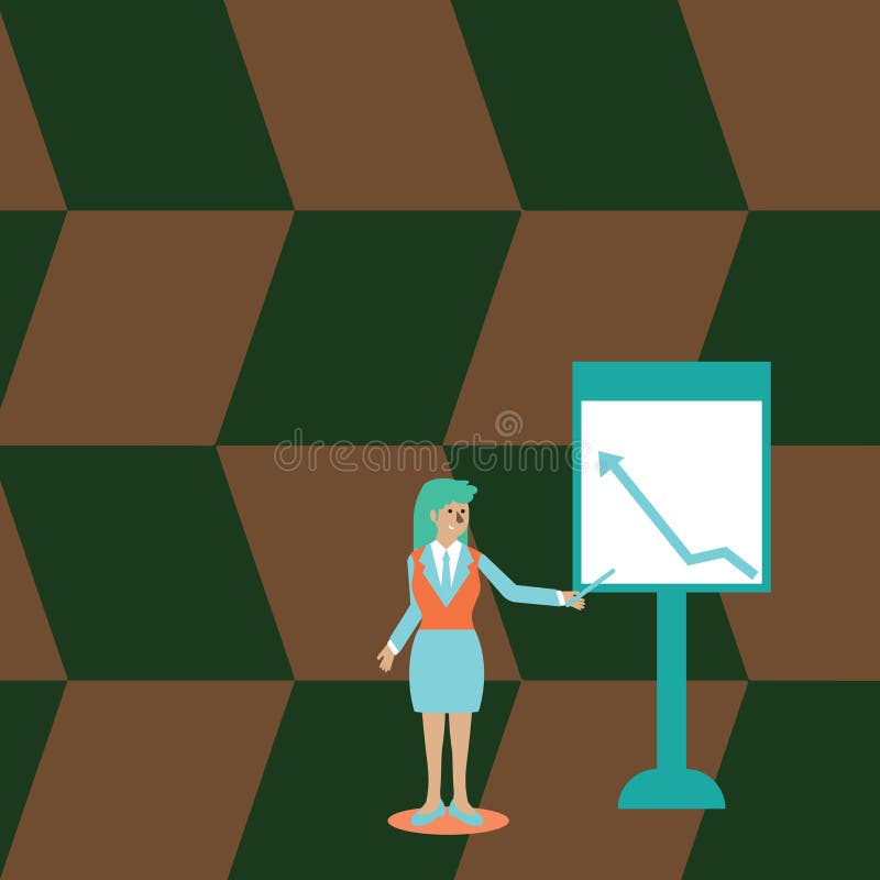 Femme sûre dans le bâton de participation de costume et pointage pour dresser une carte de la flèche montant sur le tableau blanc illustration de vecteur Femme sûre dans le bâton de participation de costume et pointage pour dresser une carte de la flèche montant sur le tableau blanc illustration de vecteur