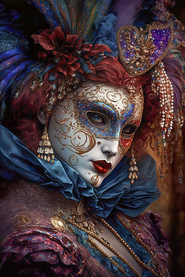Femme Vêtue D'un Costume De Masque Et D'un Chapeau De Style Vénitien Au  Carnaval De Venise Illustration Stock - Illustration du magnifique,  couleur: 266859259