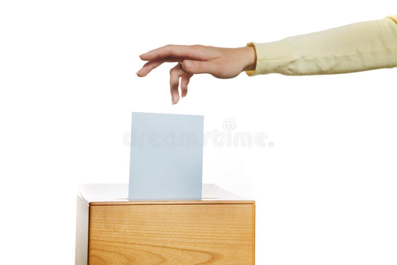 Femmes dans l'élection avec les votes et l'urne photo libre de droits Femmes dans l'élection avec les votes et l'urne photo libre de droits