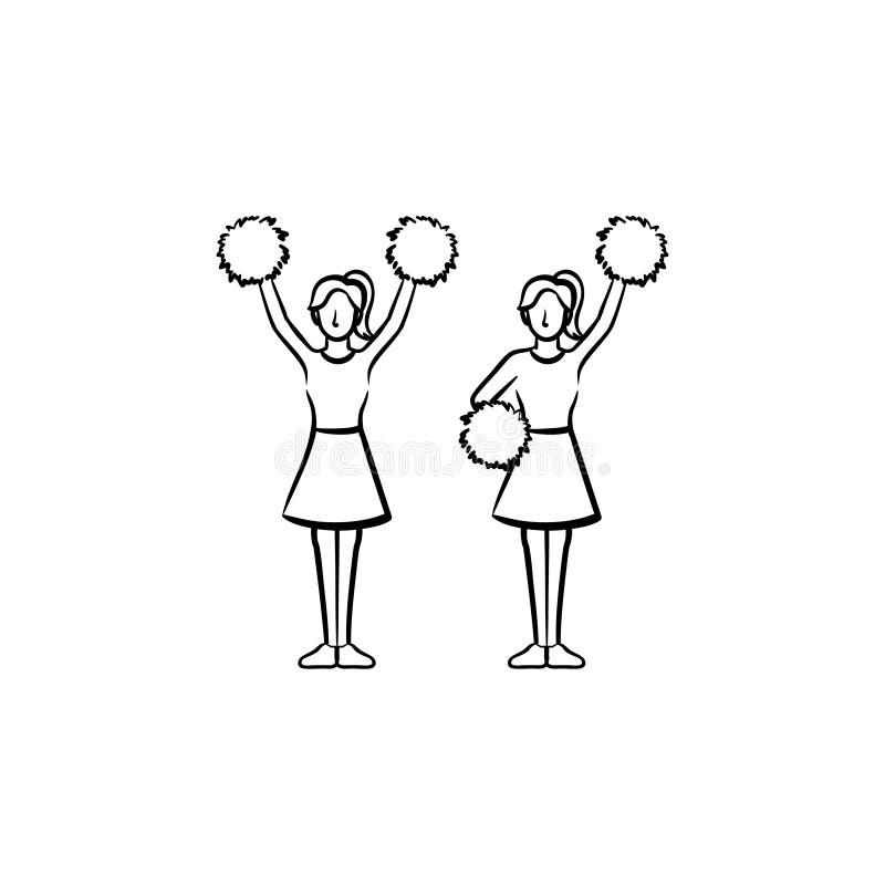 Femmes de majorette avec l'icône tirée par la main de pom-pom illustration libre de droits Femmes de majorette avec l'icône tirée par la main de pom-pom illustration libre de droits